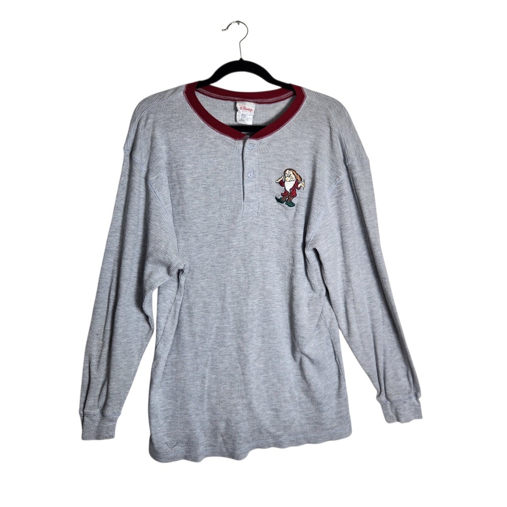 Disney Store Grumpy Snow White Waffle Knit Henley Shirt Gray Mens Medium